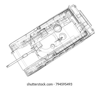 Blueprint of realistic tank. Vector EPS10 format, rendering of 3d