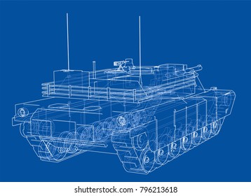 Blueprint of realistic tank. Vector EPS10 format, rendering of 3d