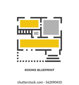 Blueprint Of Rooms Flat Icon. Logo Template. Material Design Illustration Concept. High Quality Pixel Perfect Web Design Graphics. Colorful Collection. Vector Illustration