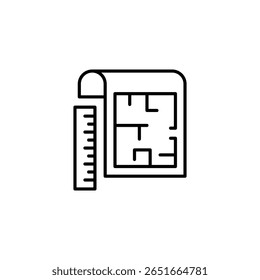 Blueprint And Scale Ruler Showing Technical Drawing Of A Floor Plan