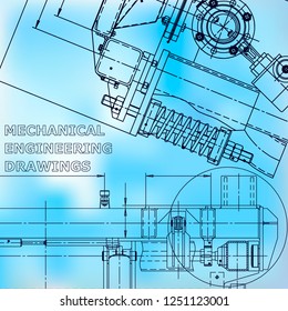 Blueprint, scheme, plan, sketch. Technical illustrations, backgrounds. Machine industry. Corporate Identity. Blue