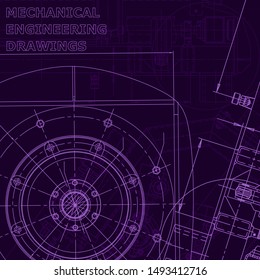 Blueprint, scheme, plan, sketch. Technical illustrations, background. Machine industry