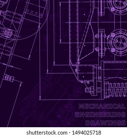 Blueprint, scheme, plan, sketch. Technical illustrations, background. Machine industry