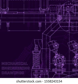 Blueprint, scheme, plan, sketch. Technical illustrations, background. Machine industry