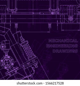 Blueprint, scheme, plan, sketch. Technical illustrations, background. Machine industry