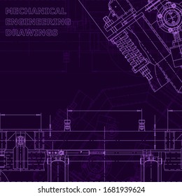 Blueprint, scheme, plan, sketch. Technical illustrations, background. Machine industry