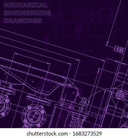 Blueprint, scheme, plan, sketch. Technical illustrations, background. Machine industry
