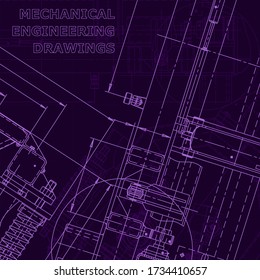 Blueprint, scheme, plan, sketch. Technical illustrations, background. Machine industry