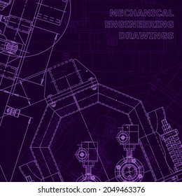 Blueprint, scheme, plan, sketch. Technical illustrations, background. Machine industry