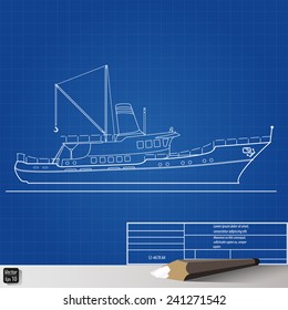 Blueprint Sea Ship, Fishing Seiner