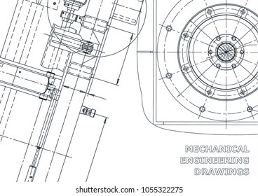 Blueprint, Sketch. Vector engineering illustration. Cover, flyer, banner, background. Instrument-making drawings. Mechanical drawing