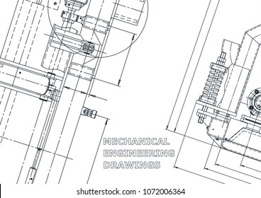 Blueprint, Sketch. Vector engineering illustration. Cover, flyer, banner, background. Instrument-making drawings. Mechanical engineering drawing. Technical illustration
