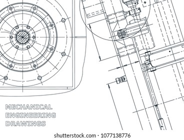 Blueprint, Sketch. Vector engineering illustration. Cover, flyer, banner, background. Instrument-making drawings. Mechanical