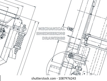 Blueprint, Sketch. Vector engineering illustration. Cover, flyer, banner, background. Instrument-making drawings. Mechanical engineering drawing. Technical illustrations