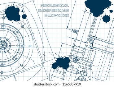 Blueprint, Sketch. Vector engineering illustration. Cover Blue Ink Blots