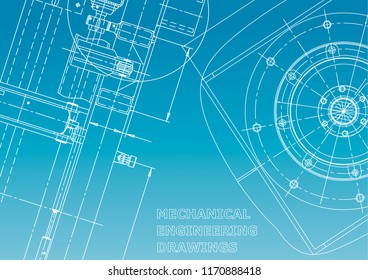 Blueprint, Sketch. Vector engineering illustration. Cover, flyer, banner, background. Instrument-making drawing. Blue and white