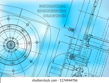 Blueprint, Sketch. Vector engineering illustration. Cover, flyer, banner, background. Blue