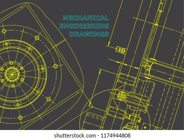 Blueprint, Sketch. Vector engineering illustration. Cover, flyer, banner, background. Instrument-making drawings. Gray