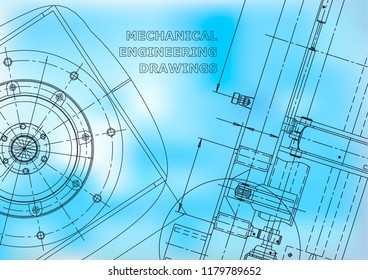 Blueprint, Sketch. Vector engineering illustration. Cover, flyer, banner, background. Instrument-making drawings. Blue