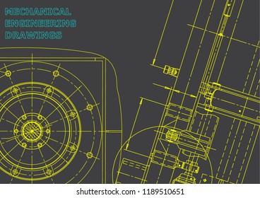 Blueprint, Sketch. Vector engineering illustration. Cover, flyer, banner, background. Instrument-making drawings. Mechanical engineering drawing. Gray