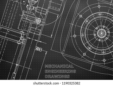 Blueprint, Sketch. Vector engineering illustration. Cover, flyer, banner. Black background. Points