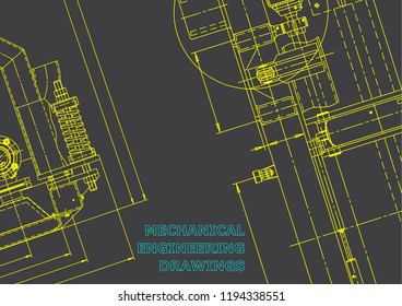 Blueprint, Sketch. Vector engineering illustration. Cover, flyer, banner, background. Instrument-making drawings. Mechanical engineering drawing. Technical. Gray