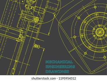 Blueprint, Sketch. Vector engineering illustration. Cover, flyer, banner, background. Instrument-making drawing. Gray