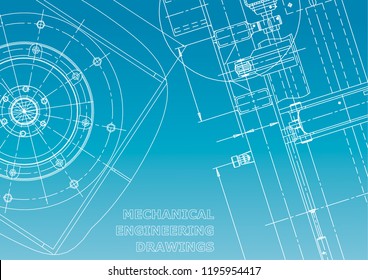Blueprint, Sketch. Vector engineering illustration. Cover, flyer, banner, background. Instrument-making. Blue and white