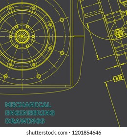 Blueprint, Sketch. Vector engineering illustration. Cover, flyer, banner, background. Instrument. Mechanical. Corporate Identity. Gray