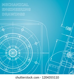 Blueprint, Sketch. Vector engineering illustration. Cover, flyer, banner, background. Instrument-making drawing. Mechanical. Corporate Identity. Blue and white