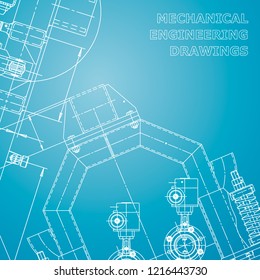 Blueprint, Sketch. Vector engineering illustration. Cover, flyer, banner, background. Instrument-making drawings Blue and white Mechanical engineering drawing