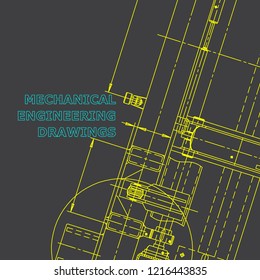 Blueprint, Sketch. Vector engineering illustration. Cover, flyer, banner, background. Instrument-making drawings. Mechanical engineering drawing. Corporate Identity. Gray