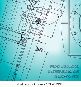 Blueprint, Sketch. Vector engineering illustration. Cover, flyer, banner, background Instrument-making drawings Corporate Identity Light blue