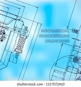 Blueprint, Sketch. Vector engineering illustration. Cover, flyer, banner, background. Instrument-making drawings. Mechanical engineering drawing. Blue