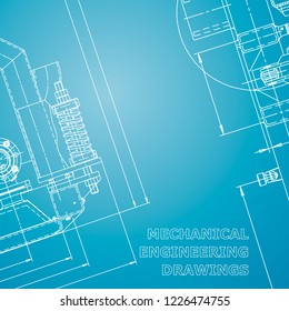 Blueprint, Sketch. Vector engineering illustration. Cover, flyer, banner, background Instrument-making drawings Blue and white