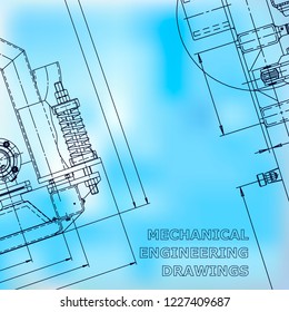 Blueprint, Sketch. Vector engineering illustration. Cover, flyer, banner background Instrument-making drawings Blue
