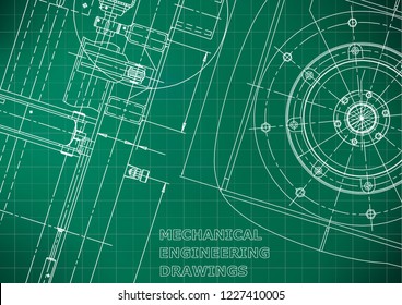 Blueprint, Sketch. Vector engineering illustration. Cover, flyer, banner. Light green background. Grid