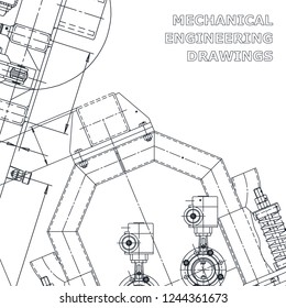 Blueprint, Sketch. Vector engineering illustration. Cover, flyer, banner, background. Instrument-making drawings. Mechanical engineering drawing. Technical illustrations. Corporate Identity