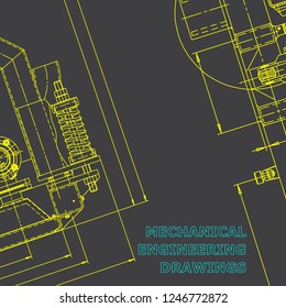 Blueprint, Sketch. Vector engineering illustration. Cover, flyer, banner background Instrument-making drawings Gray