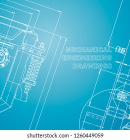Blueprint, Sketch. Vector engineering illustration. Cover, flyer, banner, background. Instrument-making drawings Mechanical engineering drawing Blue and white