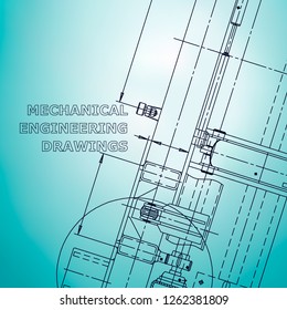 Blueprint, Sketch. Vector engineering illustration. Cover, flyer, banner, background. Instrument-making drawings. Mechanical engineering drawing. Corporate Identity. Light blue