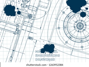 Blueprint, Sketch. Vector engineering illustration. Cover, flyer banner Blue Ink Blots
