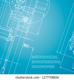 Blueprint, Sketch. Vector engineering illustration. Cover, flyer, banner, background. Instrument-making. Corporate Identity. Blue and white