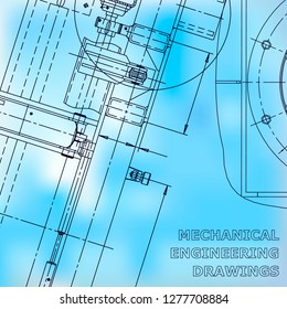 Blueprint, Sketch. Vector engineering illustration. Cover, flyer, banner, background. Instrument-making drawings. Corporate Identity. Blue