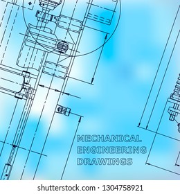 Blueprint, Sketch. Vector engineering illustration. Cover, flyer, banner, background. Instrument-making. Corporate Identity. Blue