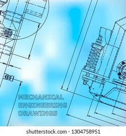 Blueprint, Sketch. Vector engineering illustration. Cover, flyer, banner background Instrument Corporate Identity Blue