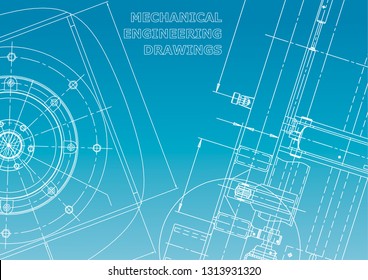 Blueprint, Sketch. Vector engineering illustration. Cover. Blue and white