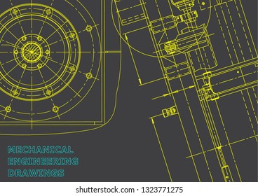 Blueprint, Sketch. Vector engineering illustration. Cover, flyer, banner, background. Instrument-making drawings. Mechanical. Gray