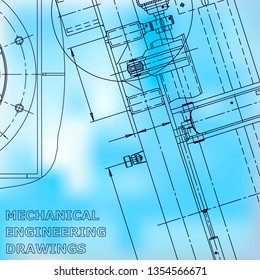 Blueprint, Sketch. Vector engineering illustration. Cover, flyer, banner, background. Mechanical. Blue