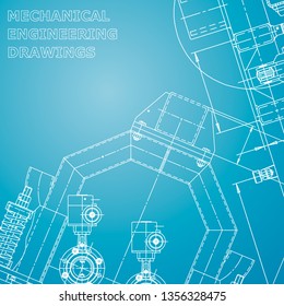 Blueprint, Sketch. Vector engineering illustration. Cover, flyer, banner. Blue and white
